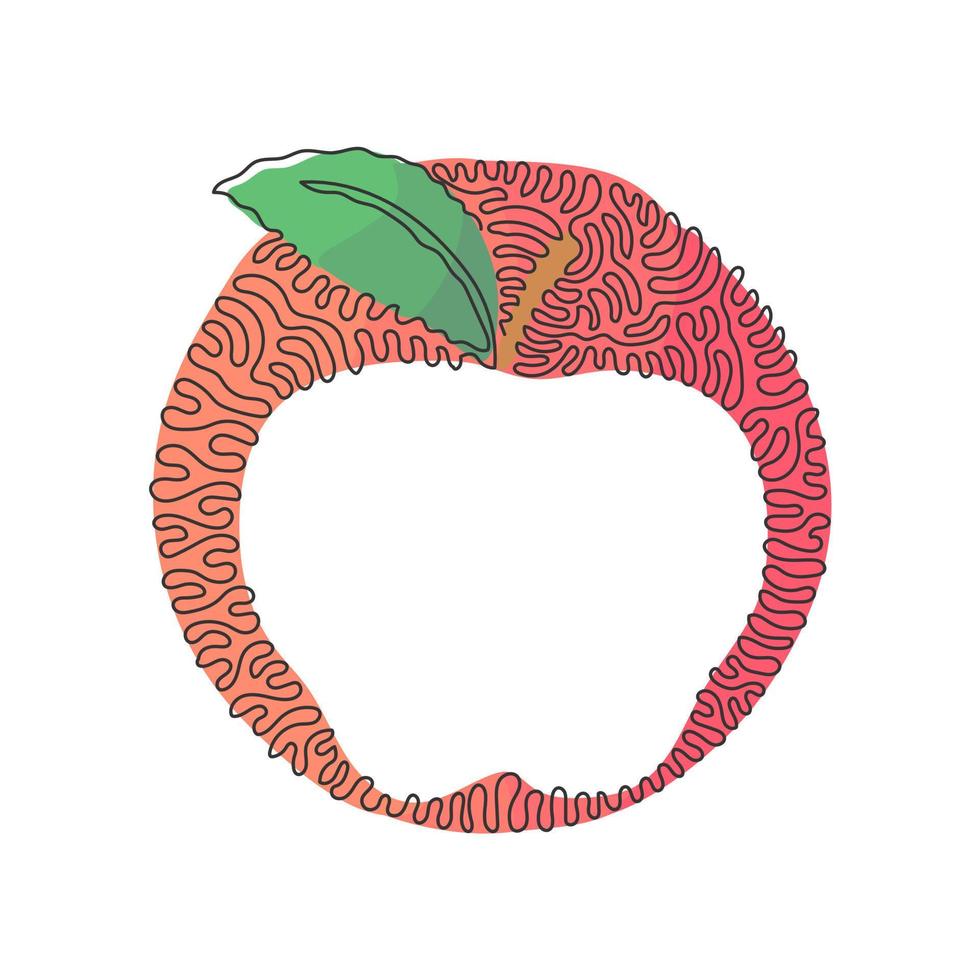 Single continuous line drawing apple fruit fresh appetizing delicious food. Healthy food single object. Swirl curl circle background style. Dynamic one line draw graphic design vector illustration