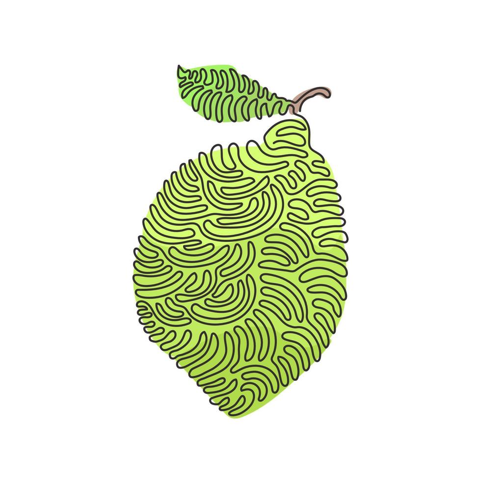 Continuous one line drawing whole healthy organic lemon for orchard logo identity. Fresh zest fruitage concept for fruit garden icon. Swirl curl style. Single line draw design vector illustration