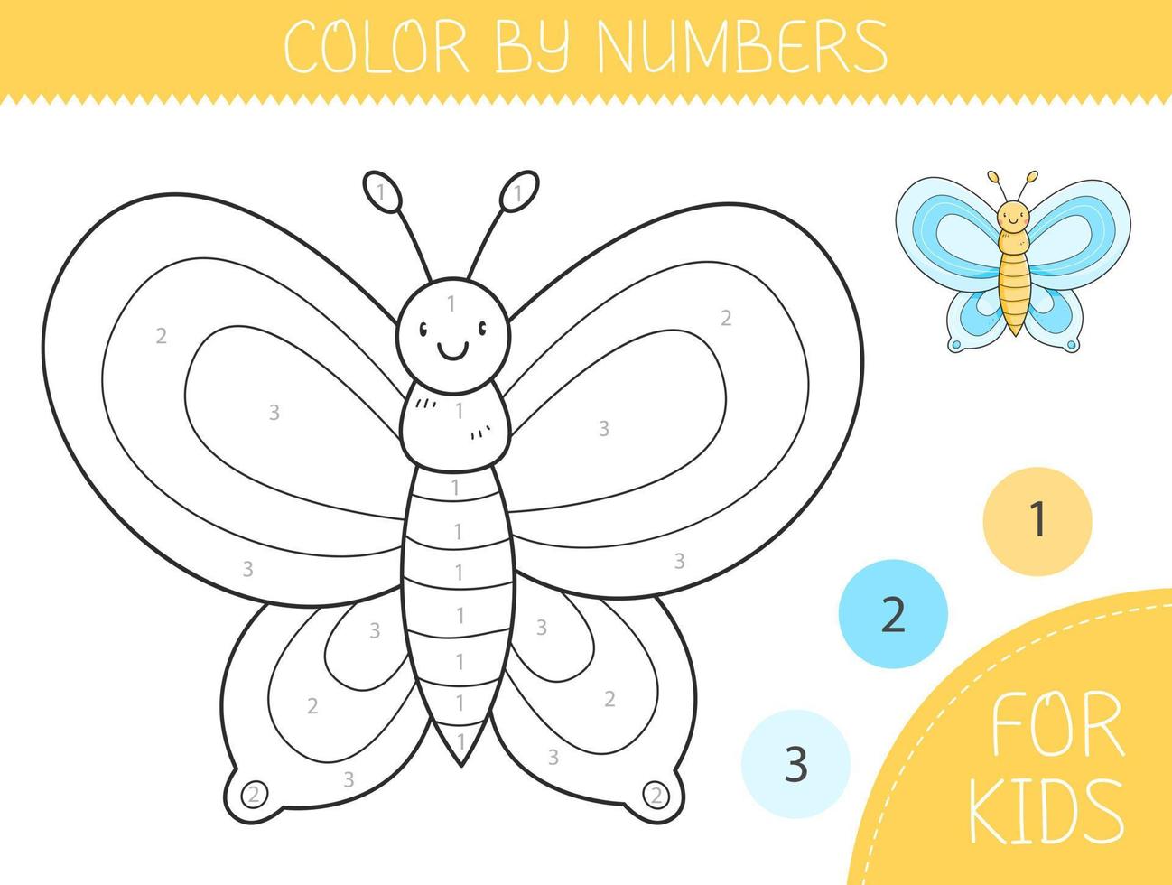 Color by numbers coloring page for kids with butterfly. Coloring ...