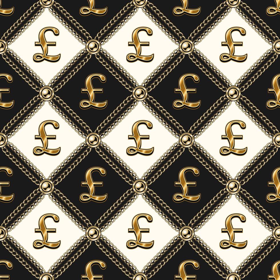 Staggered luxury vintage black and white pattern with shiny gold dollar  sign, gold chains, beads. Vector seamless background. 7984381 Vector Art at  Vecteezy