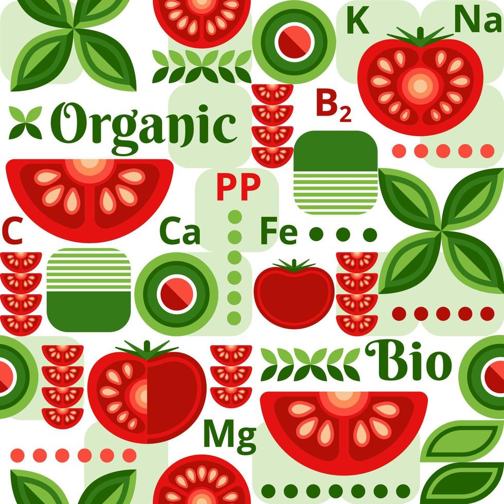 tomate antecedentes con diseño elementos en sencillo geométrico estilo. sin costura modelo. bueno para marca, decoración de comida paquete, cubrir diseño, decorativo imprimir, antecedentes. vector ilustración