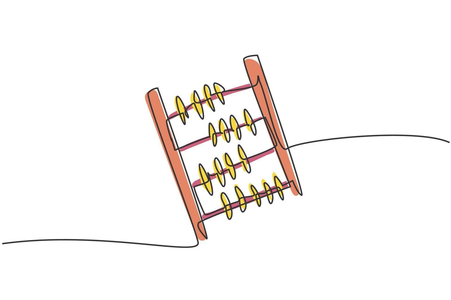 Single one line drawing of abacus tool for helping kids at counting number. Back to school minimalist, education concept. Continuous simple line draw style design graphic vector illustration