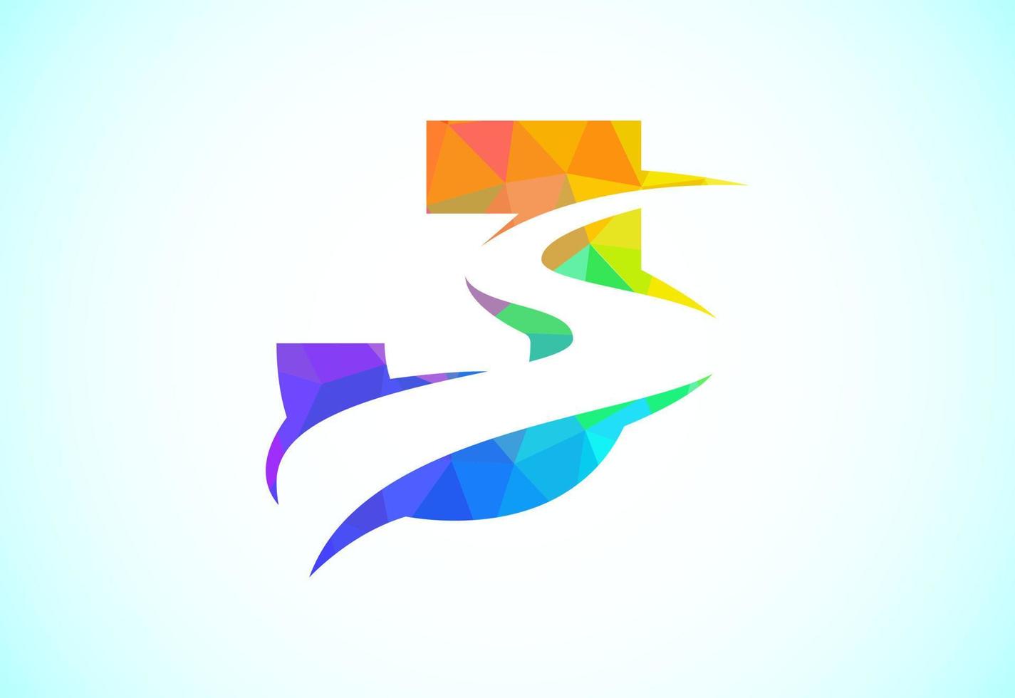 Letter J with backspace S or pathway logo design vector template. Low poly style graphic alphabet symbol