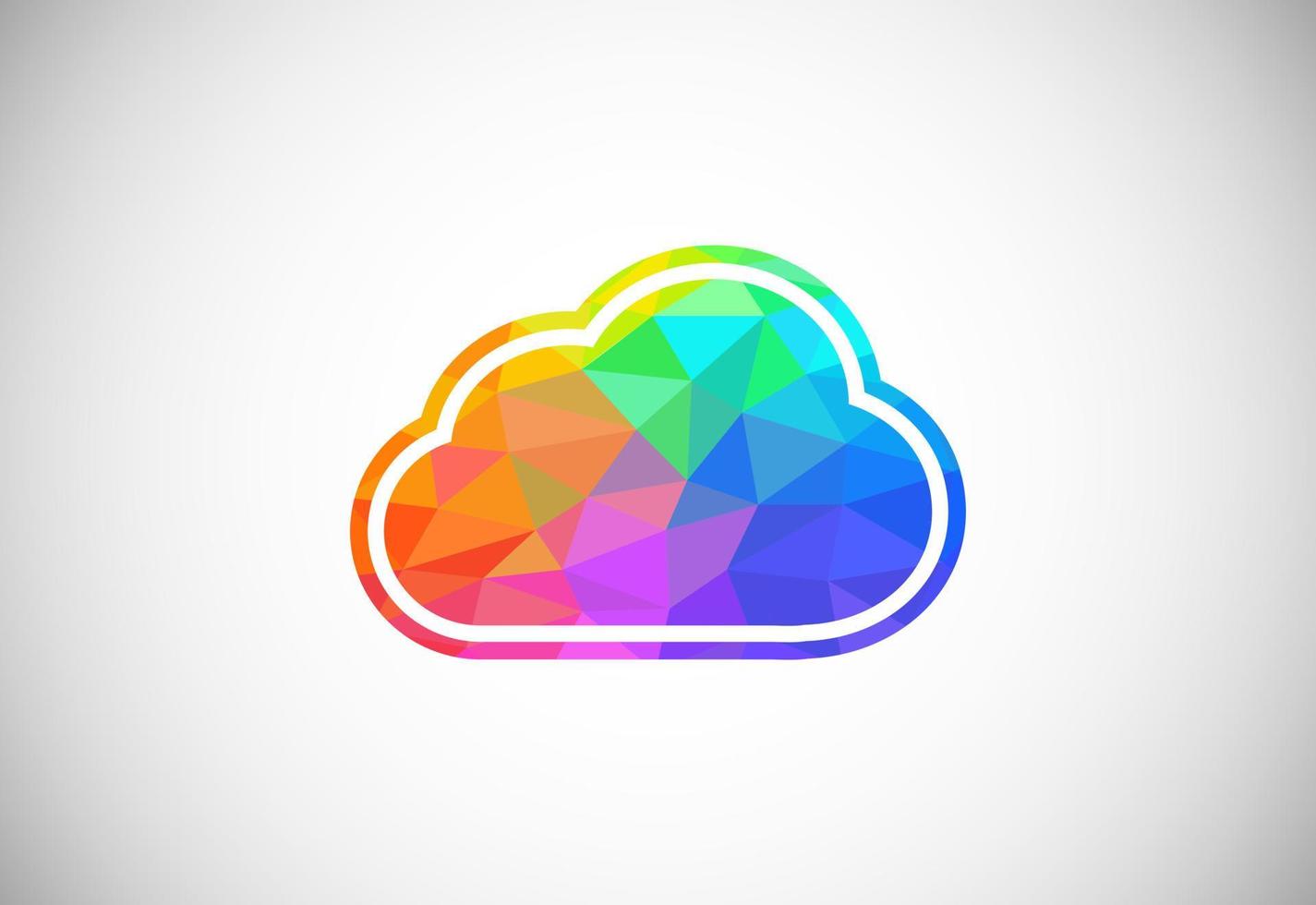 Polygonal low poly cloud computing logo. Colorful abstract triangles style cloud icon. vector