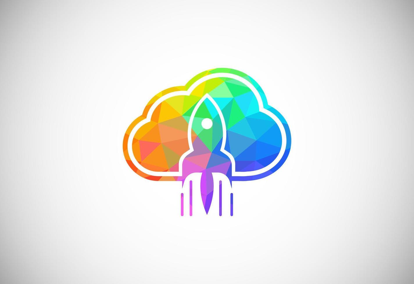 Polygonal low poly cloud computing logo. Colorful abstract triangles style cloud icon. vector