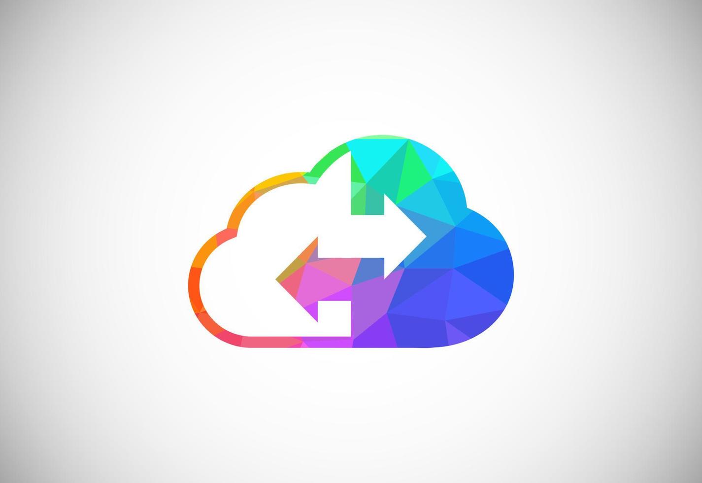 Polygonal low poly cloud computing logo. Colorful abstract triangles style cloud icon. vector