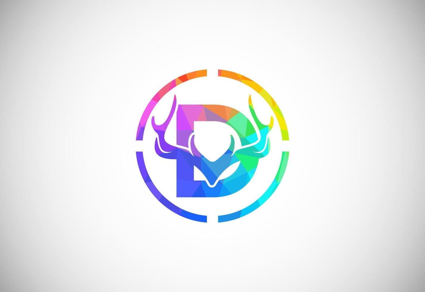 Letter D with deer antlers in target shape. polygonal style logo, Hunting inspirations symbol for corporate business identity vector