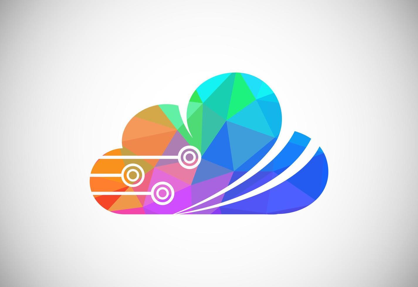 Polygonal low poly cloud computing logo. Colorful abstract triangles style cloud icon. vector