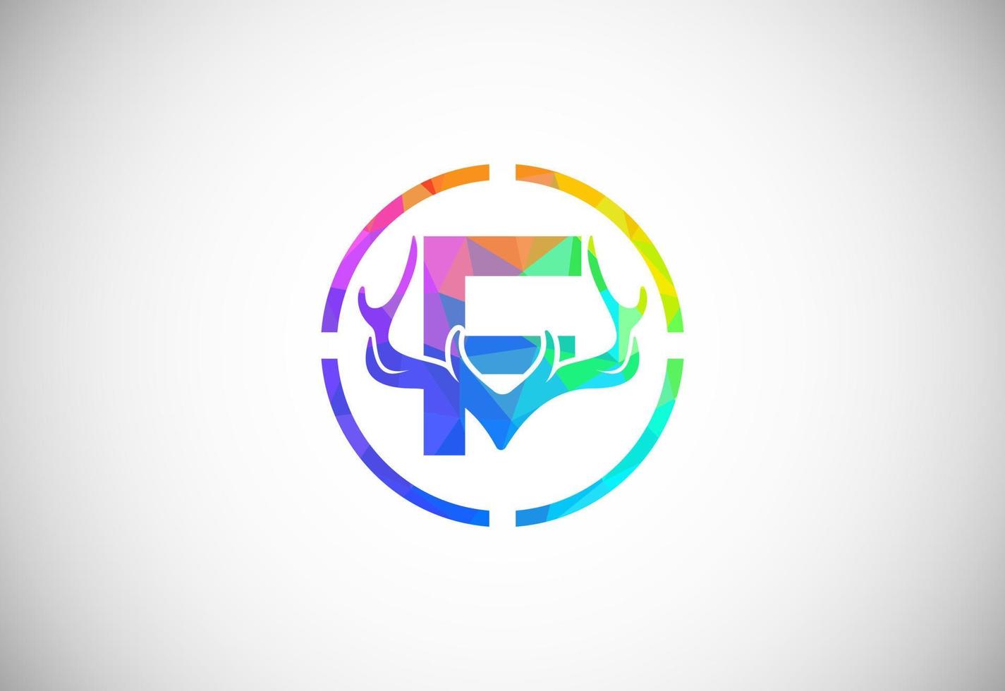 letra F con ciervo cornamenta en objetivo forma. poligonal estilo logo, caza inspiraciones símbolo para corporativo negocio identidad vector