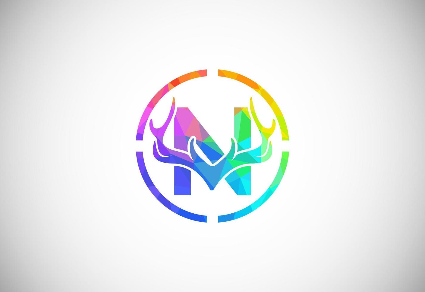 Letter N with deer antlers in target shape. polygonal style logo, Hunting inspirations symbol for corporate business identity vector