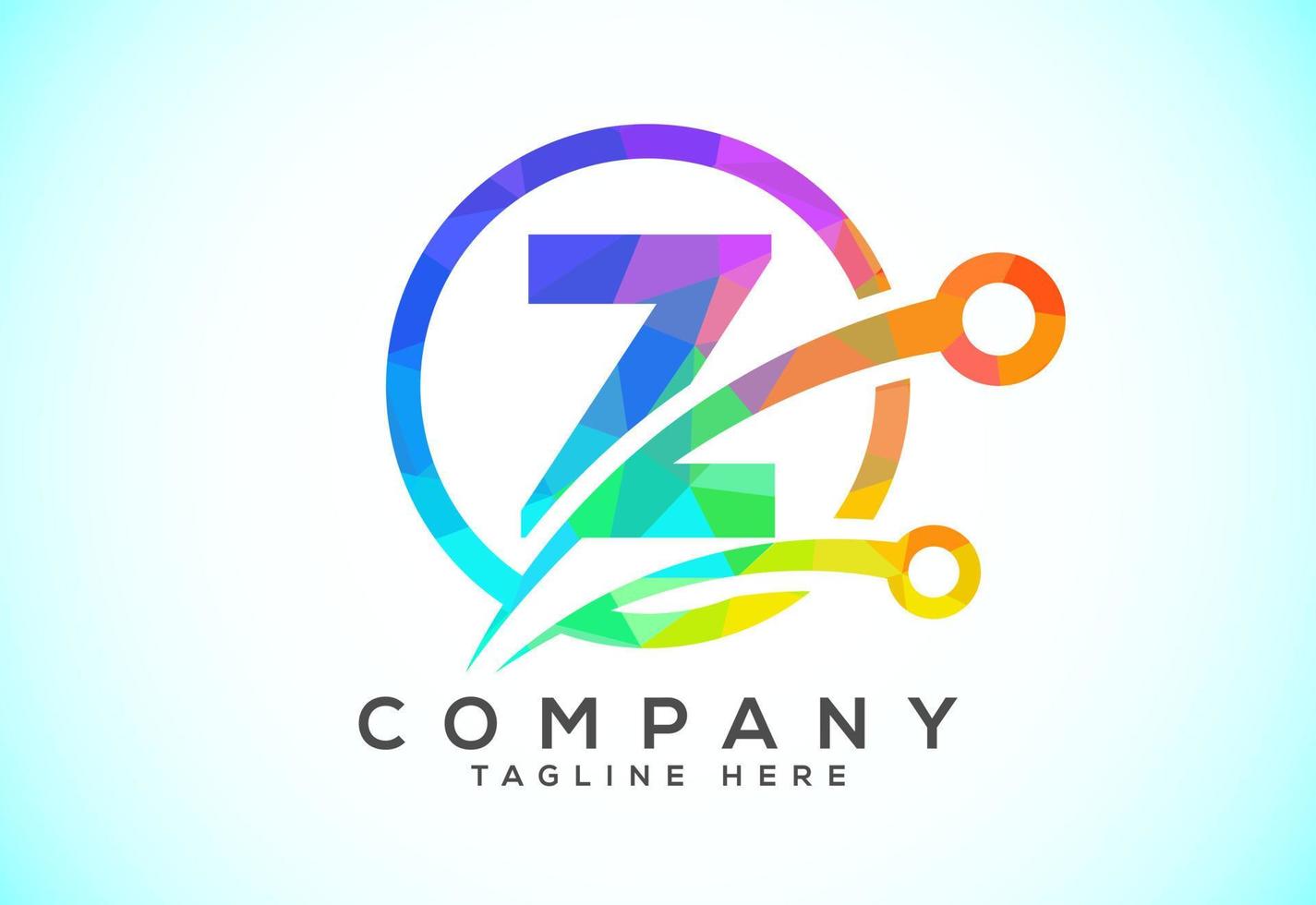 Polygonal low poly Z alphabet in a circle with technology sign symbol. Technology logo design concept vector
