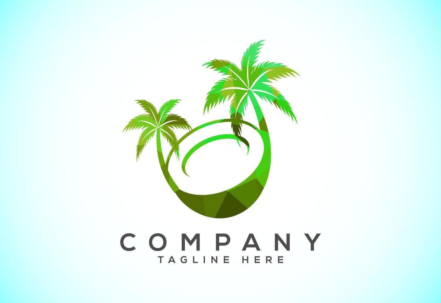 Polygonal low poly coconut Logo, coconut drink beverage vector icon logo design template