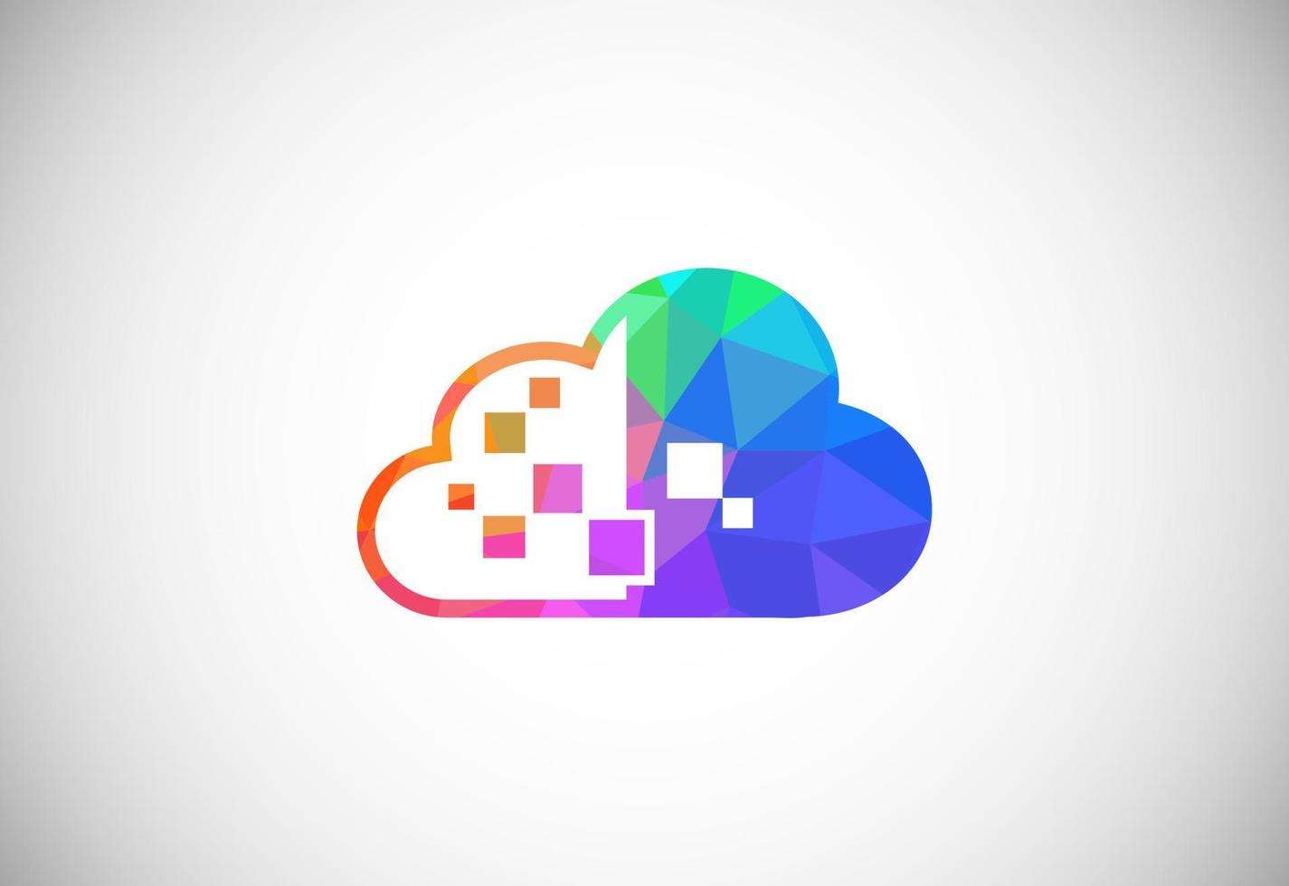 Polygonal low poly cloud computing logo. Colorful abstract triangles style cloud icon. vector