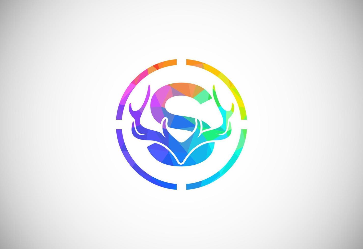 Letter S with deer antlers in target shape. polygonal style logo, Hunting inspirations symbol for corporate business identity vector