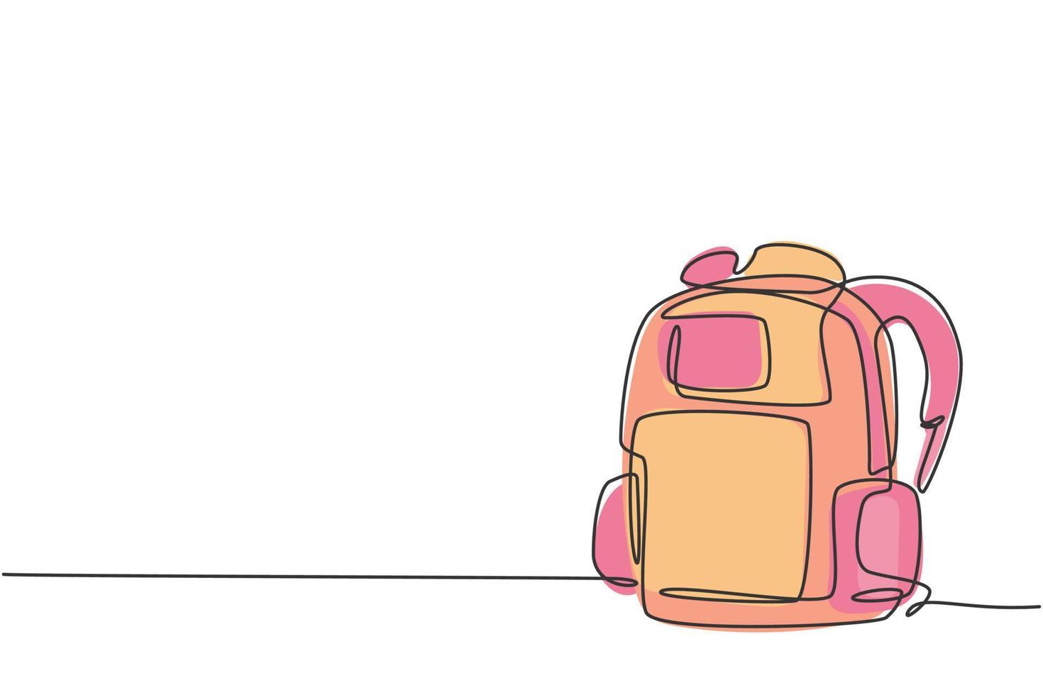 Isolated, sketch, one line drawing of school backpack • wall stickers  simple, outline, baggage