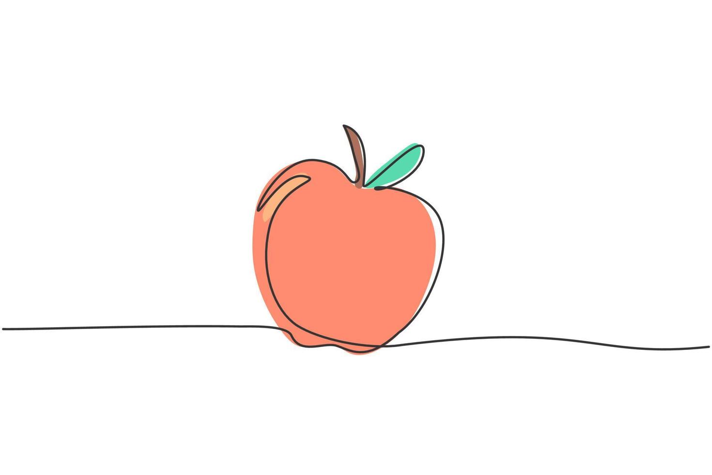 dibujo continuo de una línea de manzana fresca. comida para llevar en la escuela. concepto de minimalismo dibujado a mano lleno de almuerzo. Diseño de dibujo de una sola línea para ilustración gráfica de vector de educación