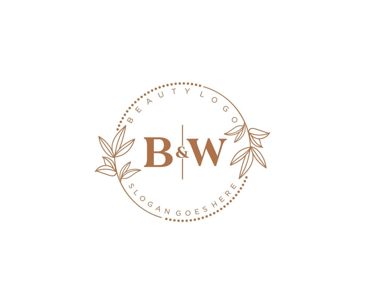 initial BW letters Beautiful floral feminine editable premade monoline logo suitable for spa salon skin hair beauty boutique and cosmetic company. vector