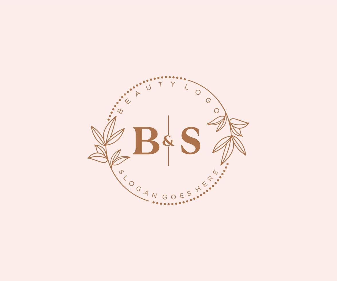 initial BS letters Beautiful floral feminine editable premade monoline logo suitable for spa salon skin hair beauty boutique and cosmetic company. vector