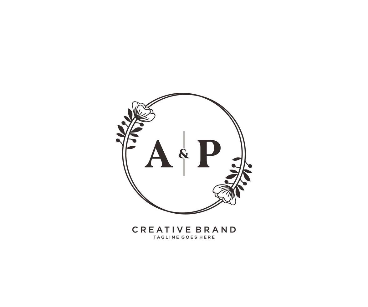 initial AP letters hand drawn feminine and floral botanical logo suitable for spa salon skin hair beauty boutique and cosmetic company. vector