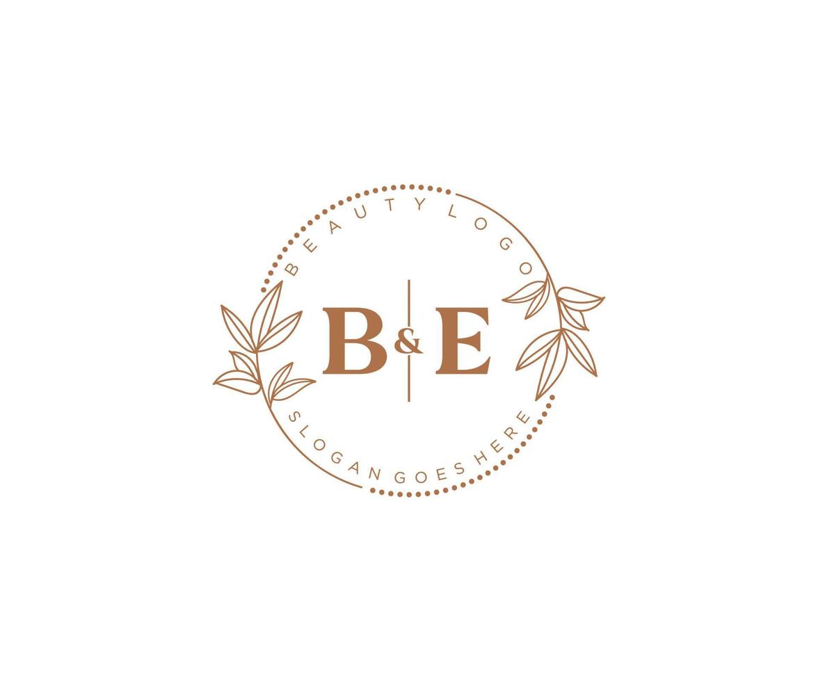 initial BE letters Beautiful floral feminine editable premade monoline logo suitable for spa salon skin hair beauty boutique and cosmetic company. vector