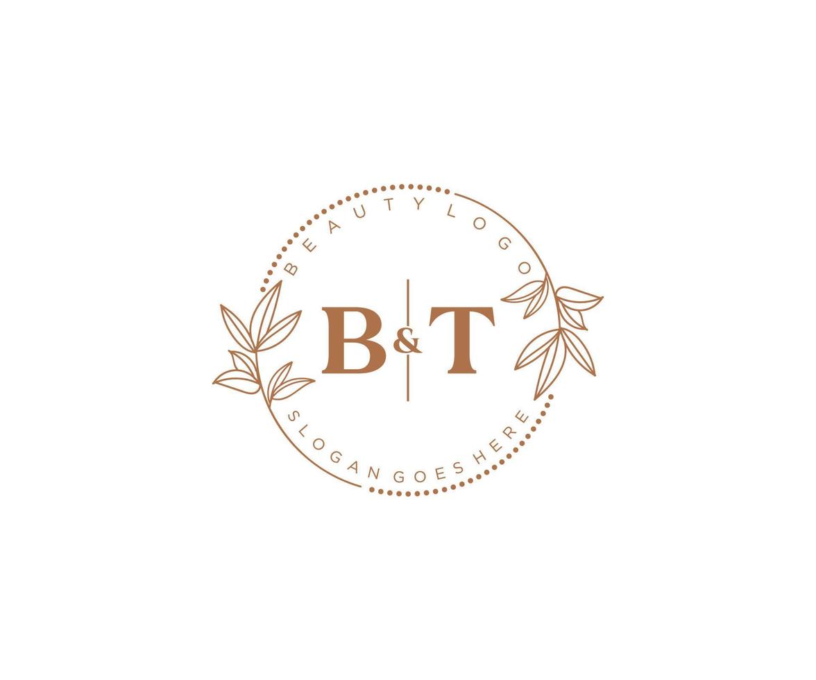 initial BT letters Beautiful floral feminine editable premade monoline logo suitable for spa salon skin hair beauty boutique and cosmetic company. vector