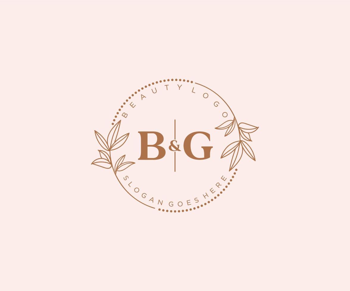 initial BG letters Beautiful floral feminine editable premade monoline logo suitable for spa salon skin hair beauty boutique and cosmetic company. vector