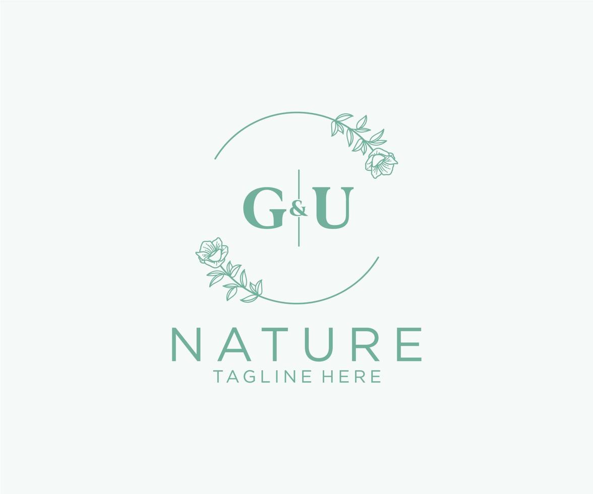 initial GU letters Botanical feminine logo template floral, editable premade monoline logo suitable, Luxury feminine wedding branding, corporate. vector