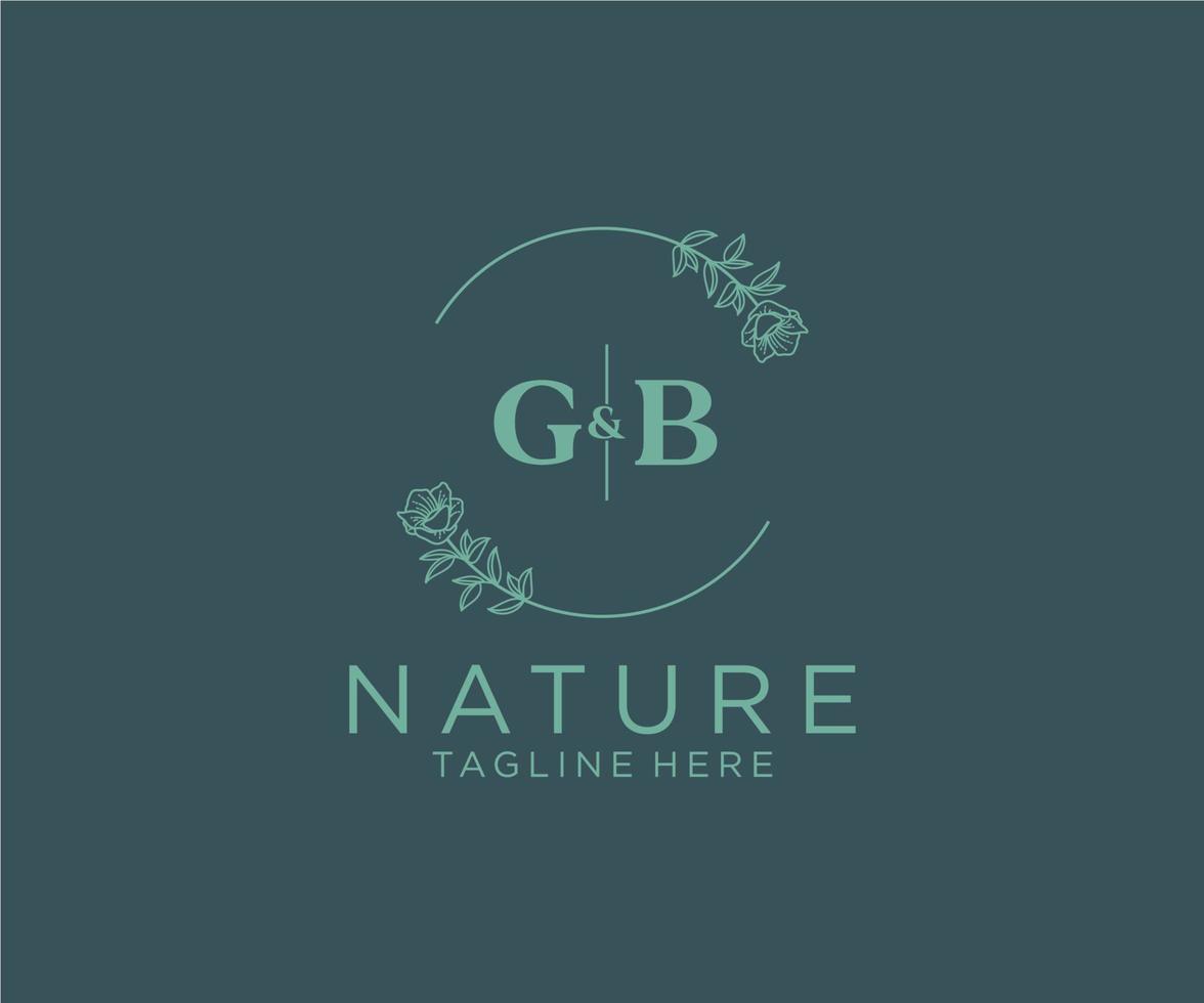 inicial gb letras botánico femenino logo modelo floral, editable prefabricado monoline logo adecuado, lujo femenino Boda marca, corporativo. vector