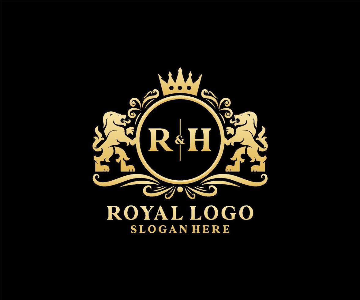 Initial RH Letter Lion Royal Luxury Logo template in vector art for Restaurant, Royalty, Boutique, Cafe, Hotel, Heraldic, Jewelry, Fashion and other vector illustration.