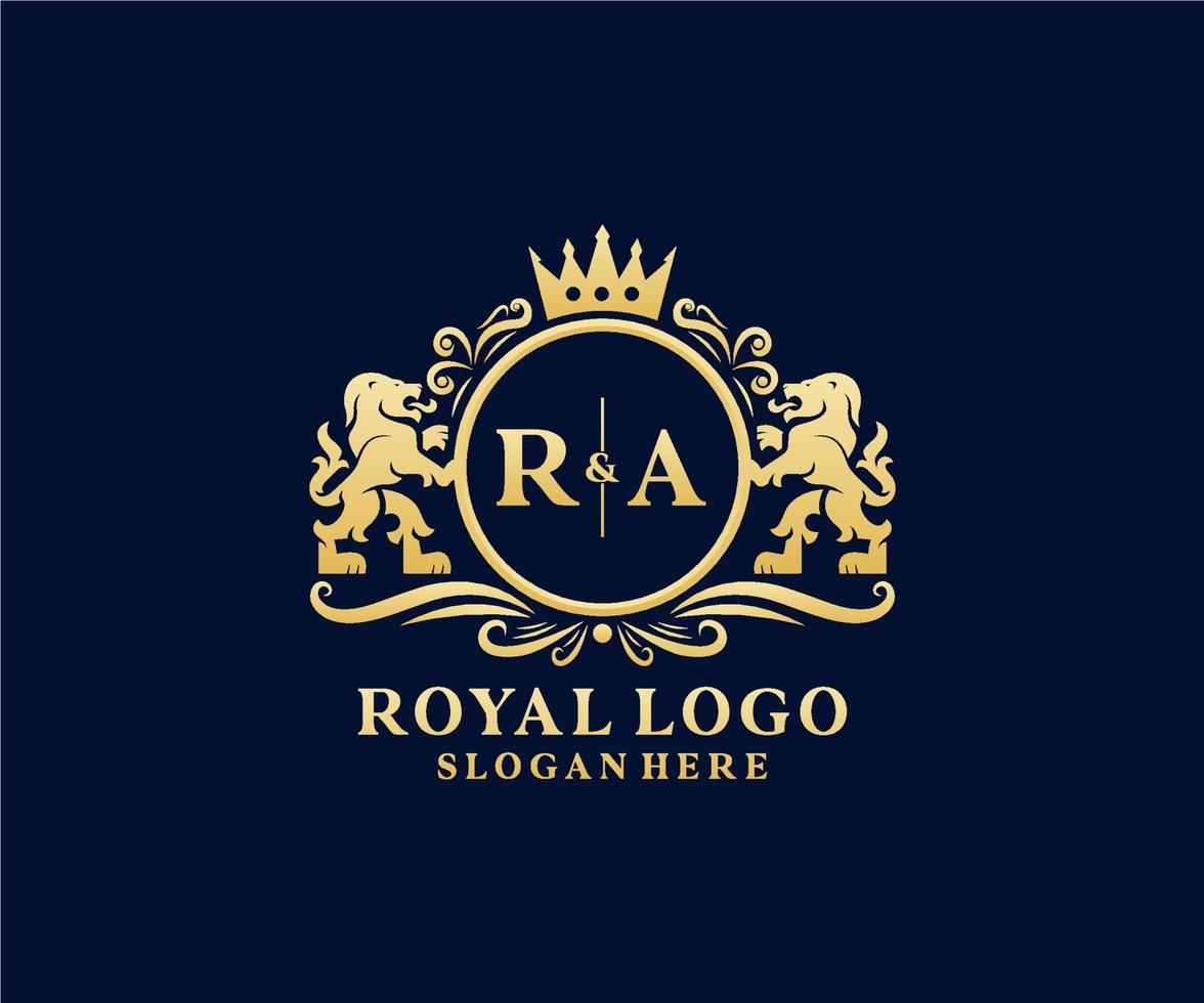 Initial RA Letter Lion Royal Luxury Logo template in vector art for Restaurant, Royalty, Boutique, Cafe, Hotel, Heraldic, Jewelry, Fashion and other vector illustration.