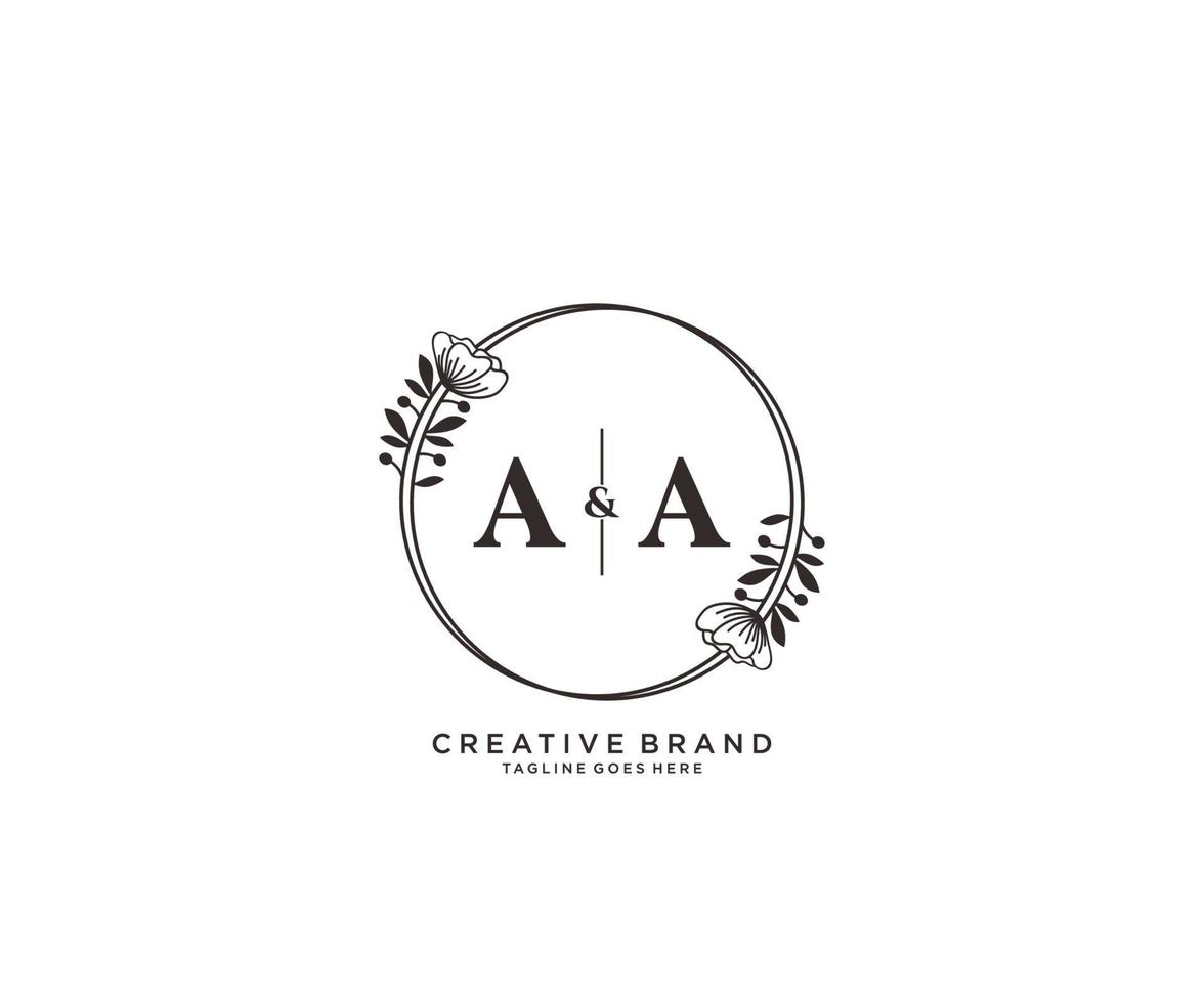 initial AA letters hand drawn feminine and floral botanical logo suitable for spa salon skin hair beauty boutique and cosmetic company. vector