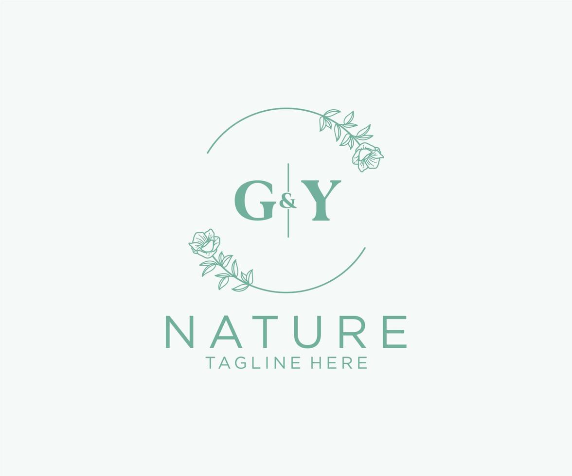 initial GY letters Botanical feminine logo template floral, editable premade monoline logo suitable, Luxury feminine wedding branding, corporate. vector