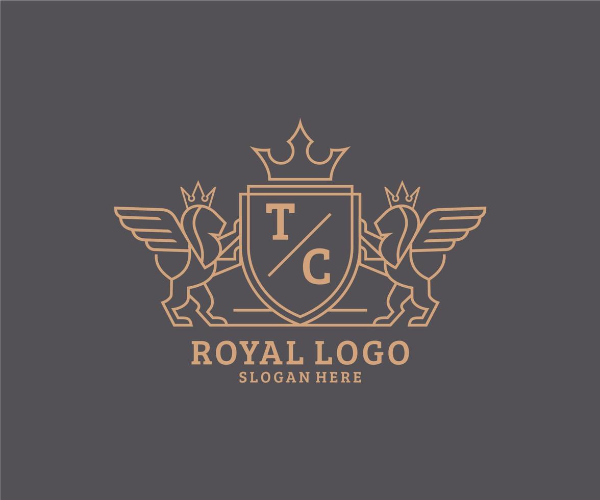 Initial TC Letter Lion Royal Luxury Heraldic,Crest Logo template in vector art for Restaurant, Royalty, Boutique, Cafe, Hotel, Heraldic, Jewelry, Fashion and other vector illustration.