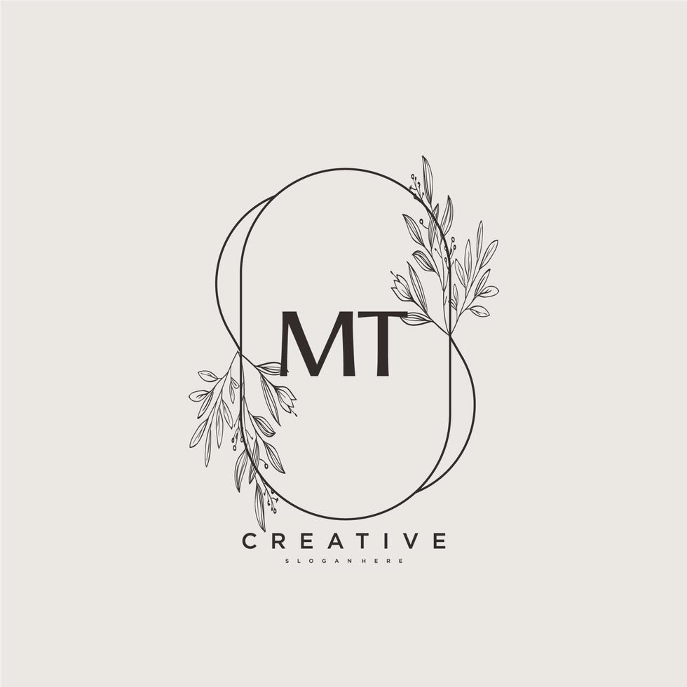 MT Beauty vector initial logo art, handwriting logo of initial signature, wedding, fashion, jewerly, boutique, floral and botanical with creative template for any company or business.
