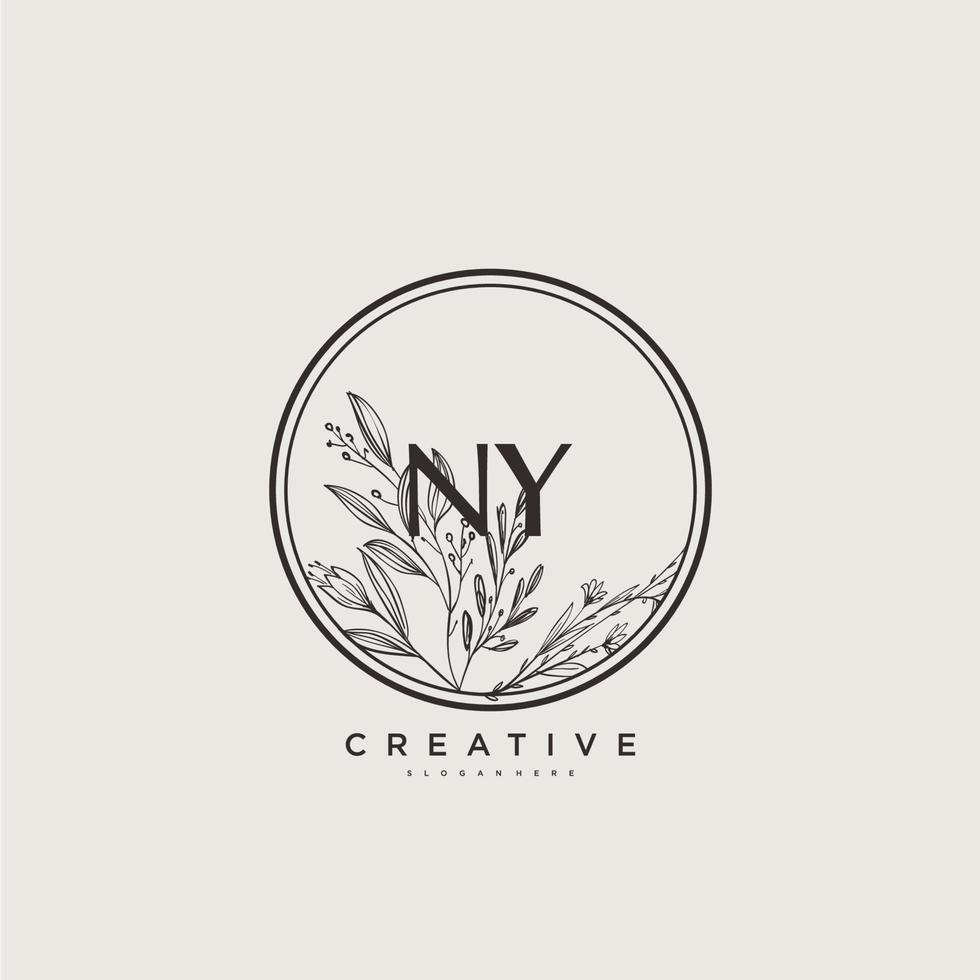 NY Beauty vector initial logo art, handwriting logo of initial signature, wedding, fashion, jewerly, boutique, floral and botanical with creative template for any company or business.