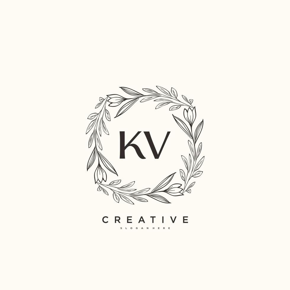 KV Beauty vector initial logo art, handwriting logo of initial signature, wedding, fashion, jewerly, boutique, floral and botanical with creative template for any company or business.