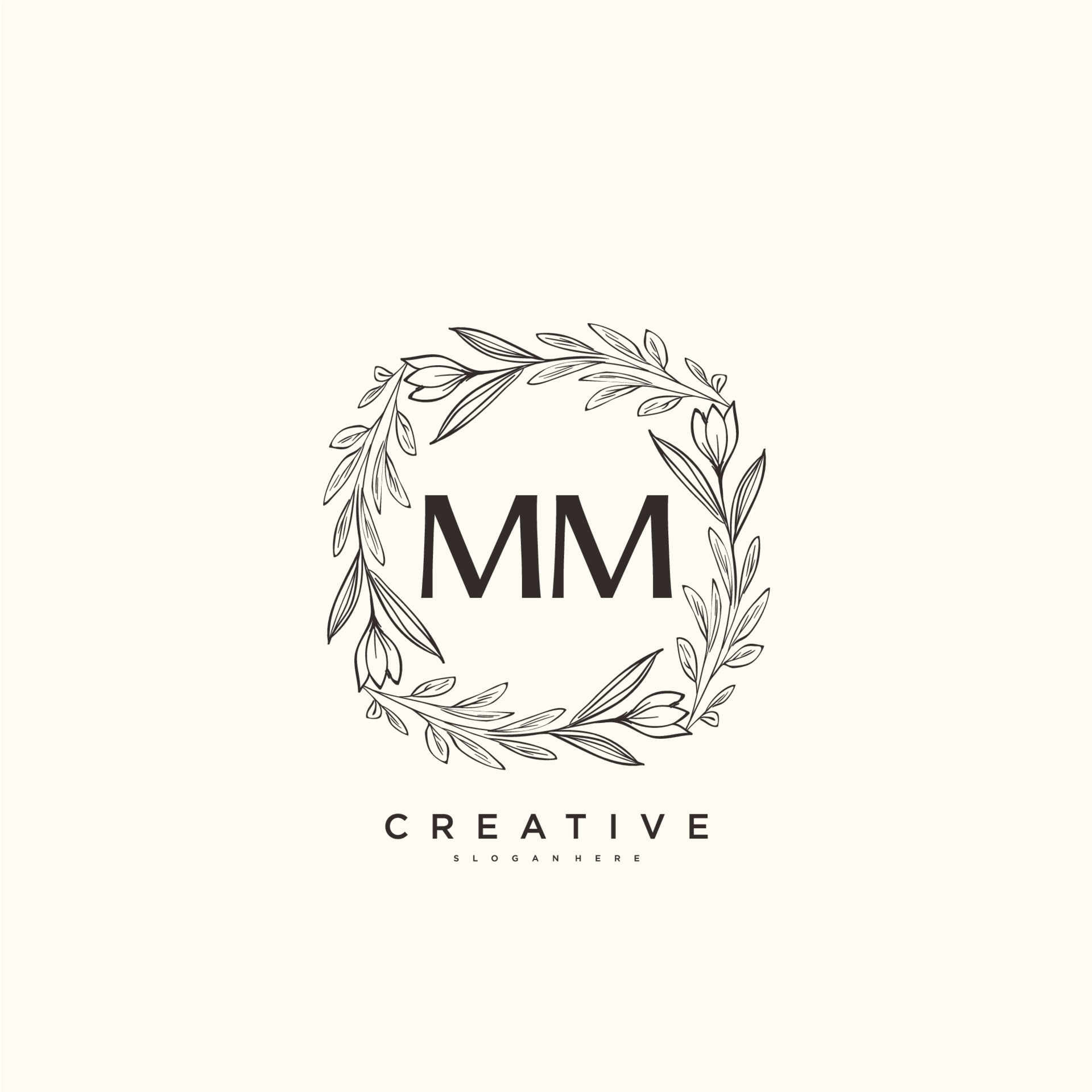 Initials mm wedding monogram logo with leaves Vector Image