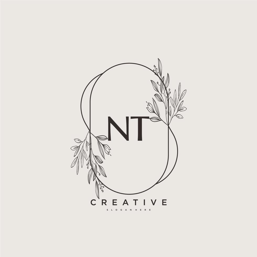 NT Beauty vector initial logo art, handwriting logo of initial signature, wedding, fashion, jewerly, boutique, floral and botanical with creative template for any company or business.