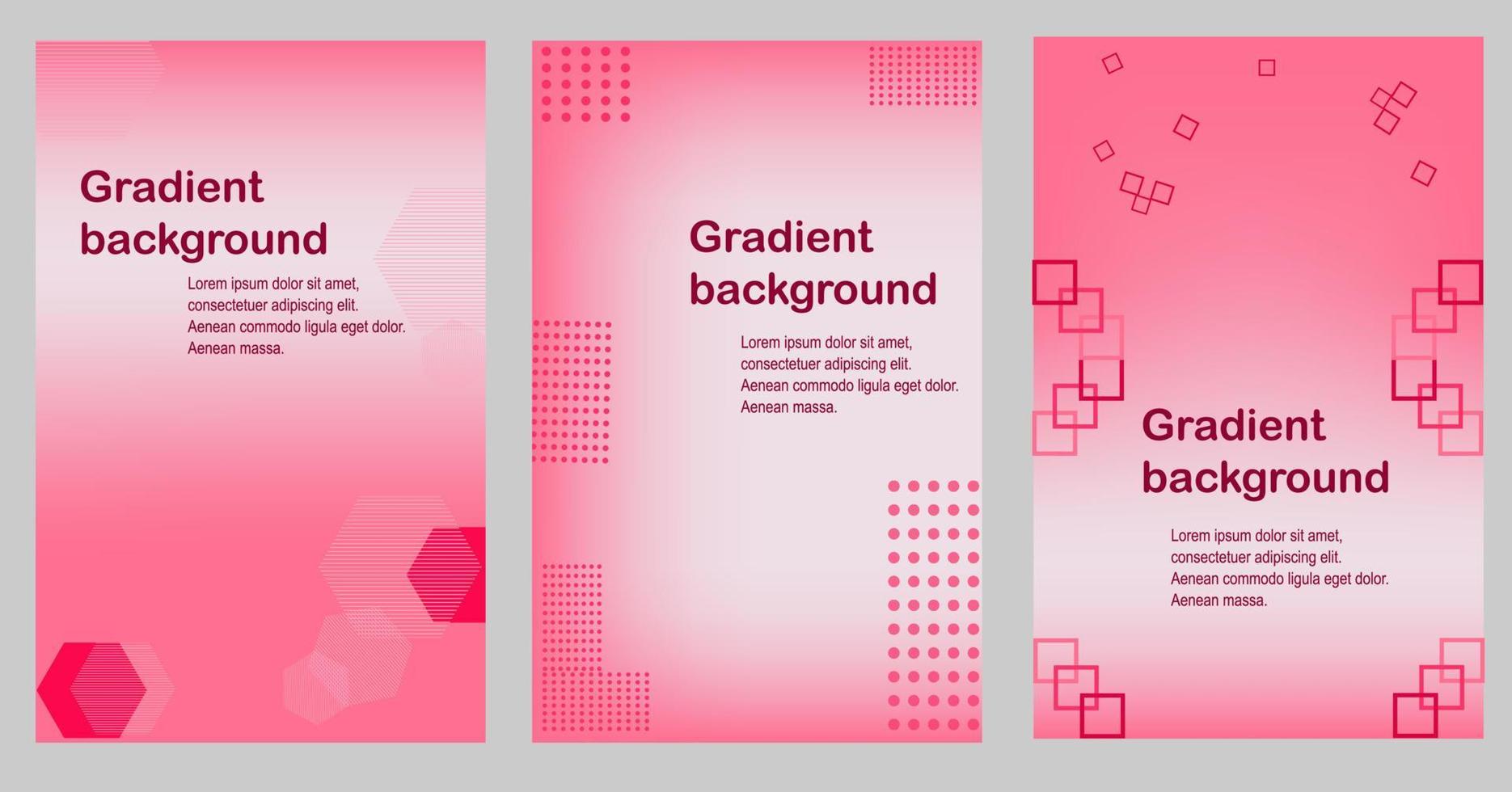 set of pink gradient backgrounds with abstract memphis elements vector