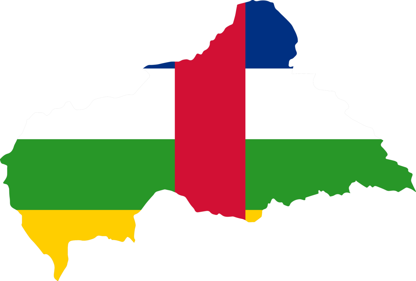 Central African Republic flag on map on transparent  background png