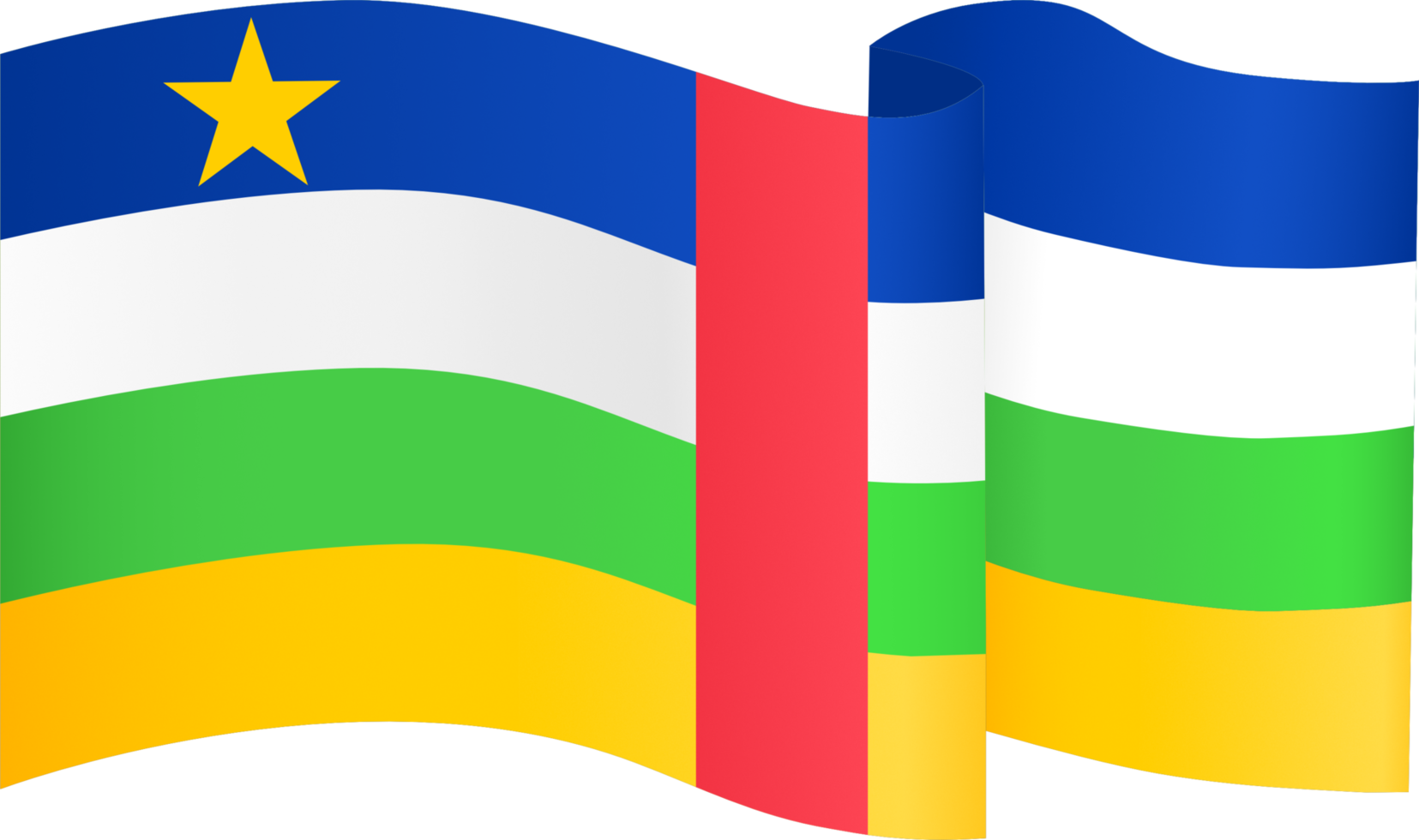 Central African Republic flag wave isolated on png or transparent background