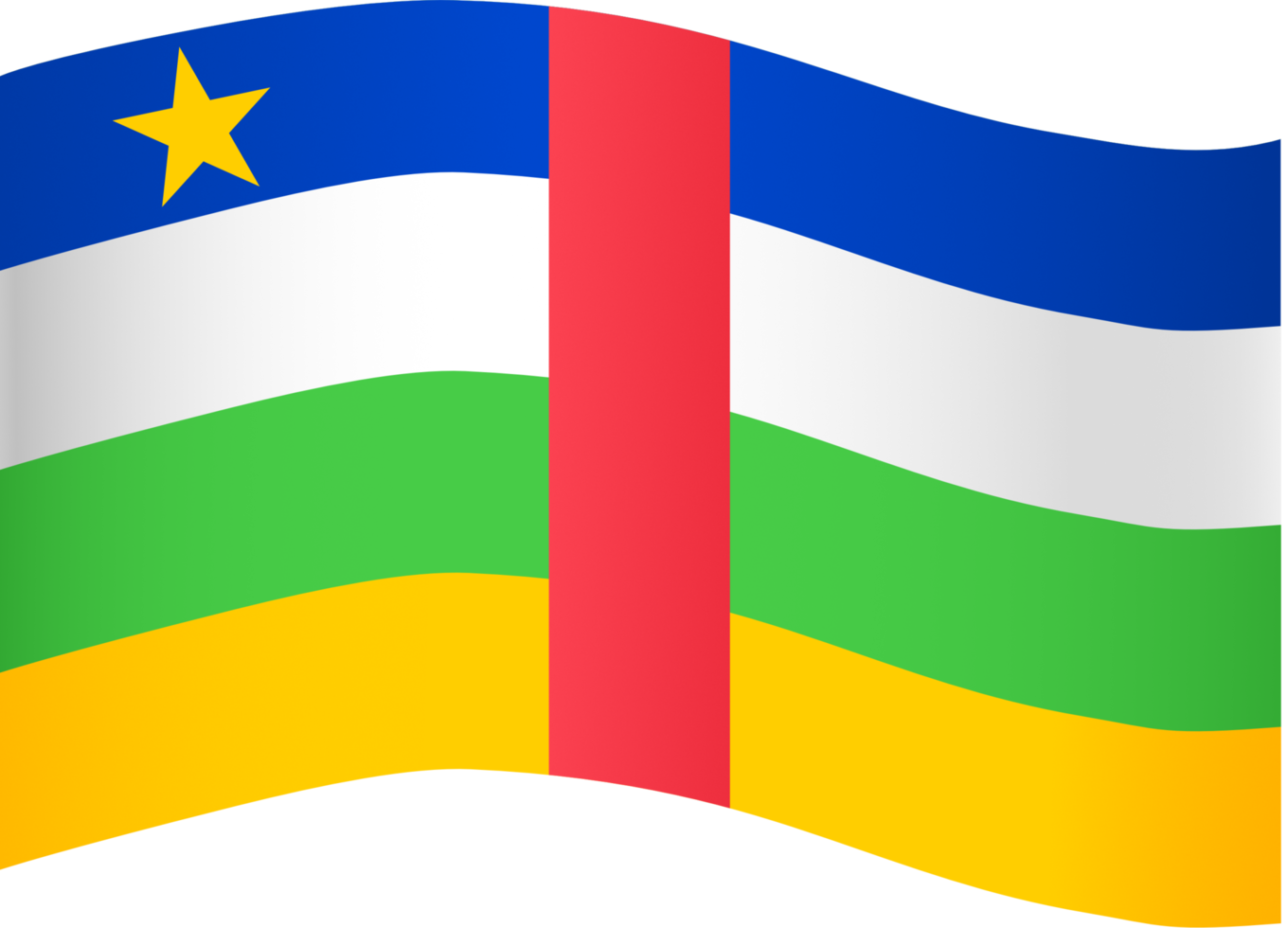 Central African Republic flag wave isolated on png or transparent background