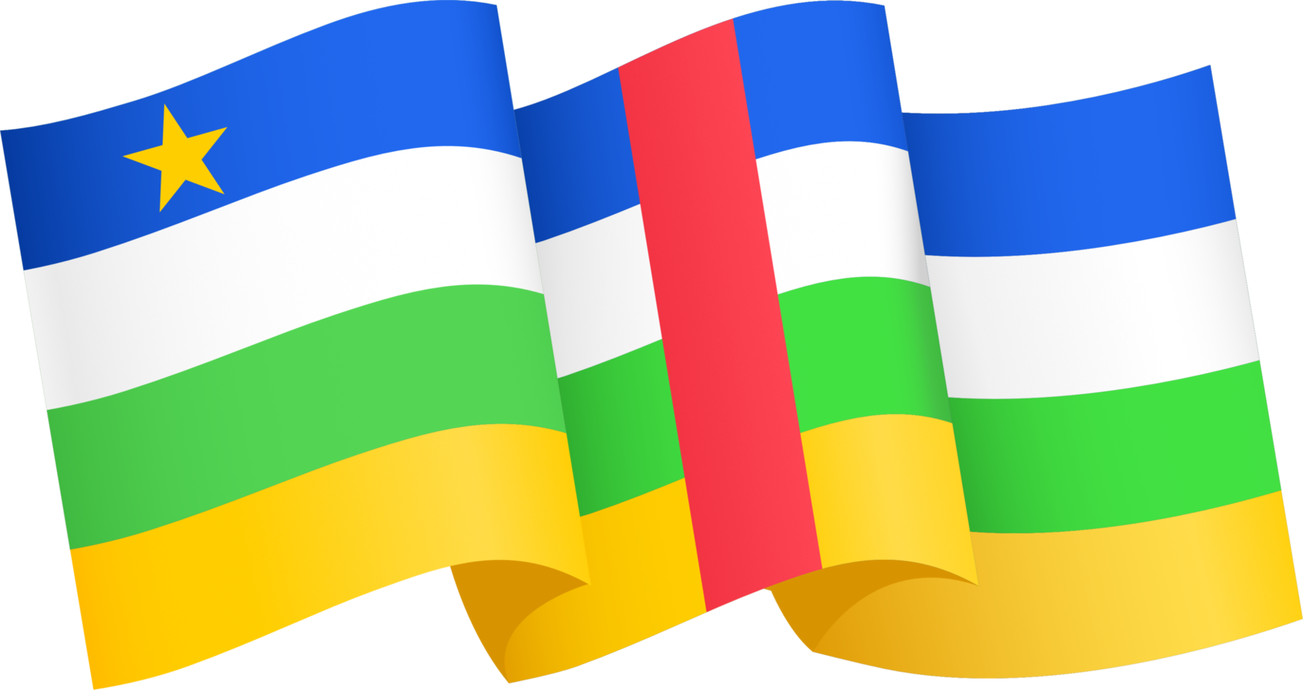 Central African Republic flag wave isolated on png or transparent background