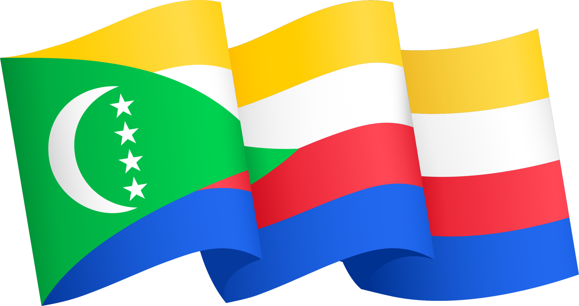 Comoros flag wave isolated on png or transparent background