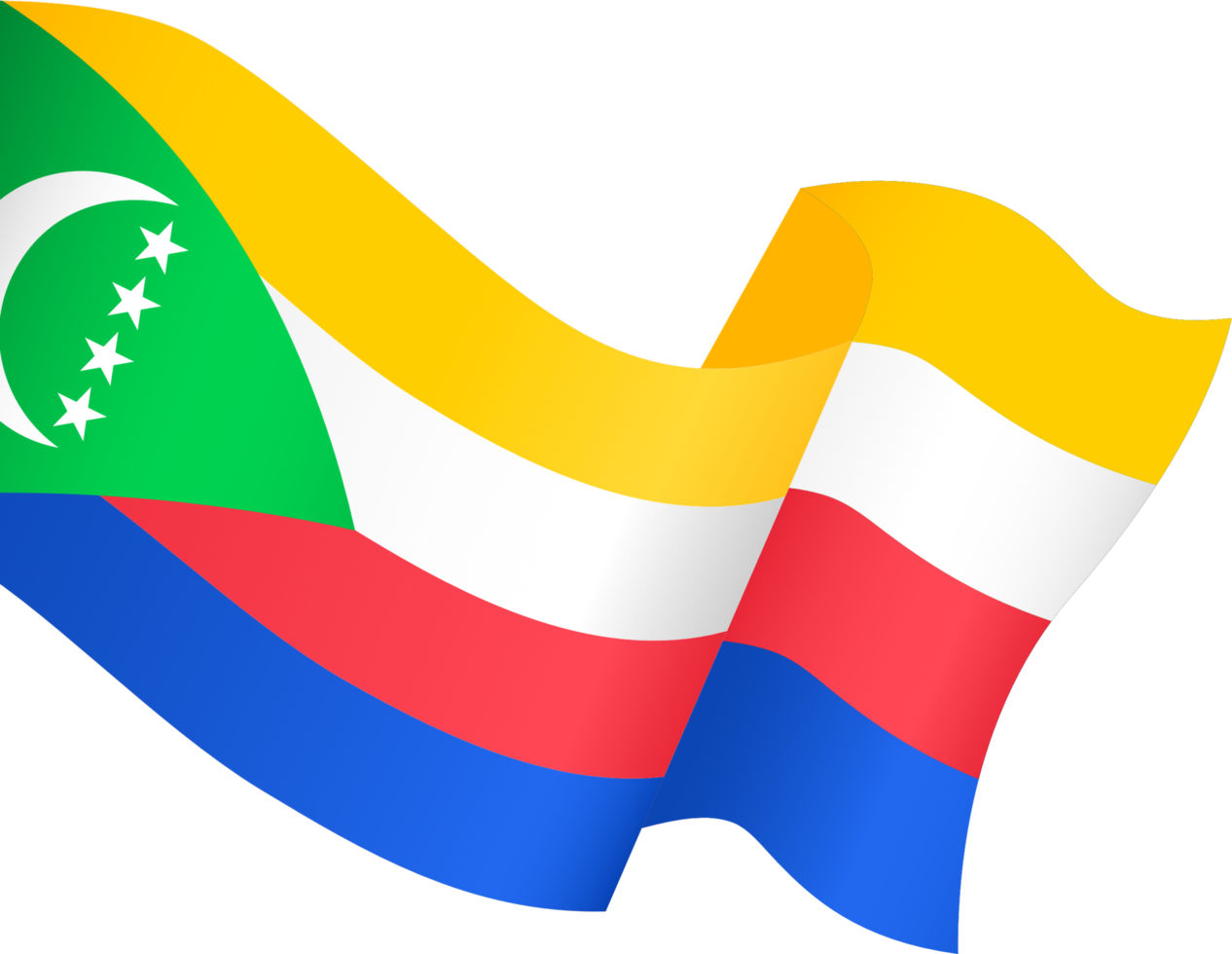 Comoros flag wave isolated on png or transparent background