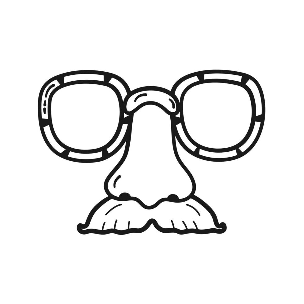 Funny glasses with nose and mustache. Vector festive mask for holiday Purim and carnival in linear doodle style