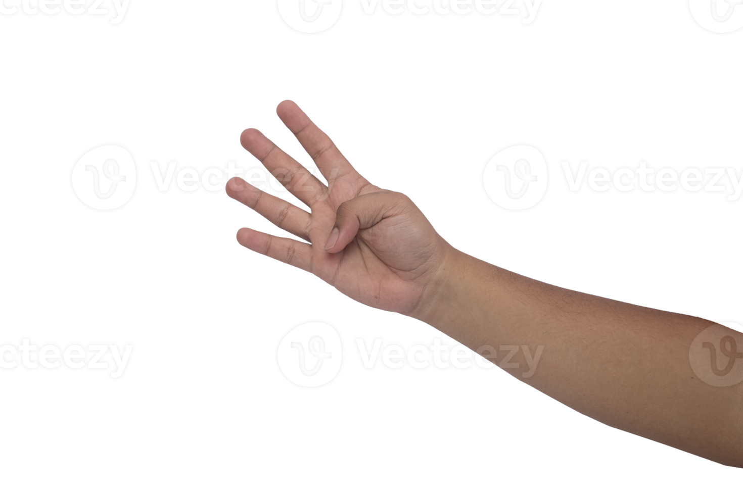 mano gesto di un asiatico uomo utilizzando il numero quattro simbolo png