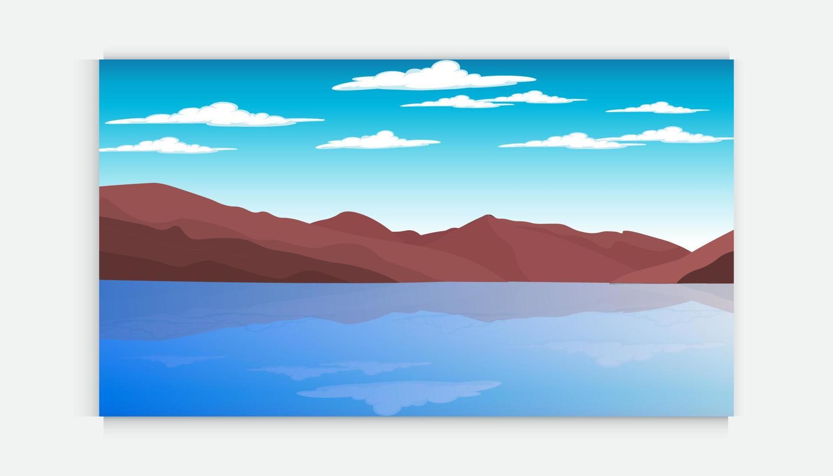 montaña , azul cielo reflejando en un lago agua hermosa paisaje antecedentes , vector diseño ilustración . paisaje, ilustrado con colinas o montañas, lago agua,, azul antecedentes. naturaleza
