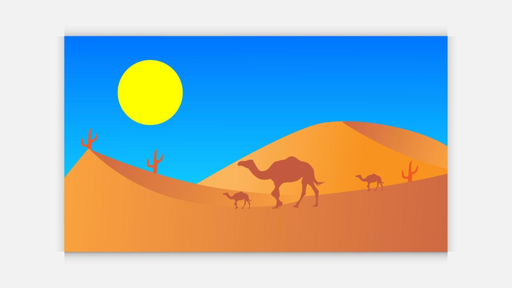 Desierto ilustración , camellos, caravana en el desierto, vector ilustración. camello caravana yendo mediante el Desierto vector ilustre lata utilizar para islámico fondo, pancartas, póster, sitio web