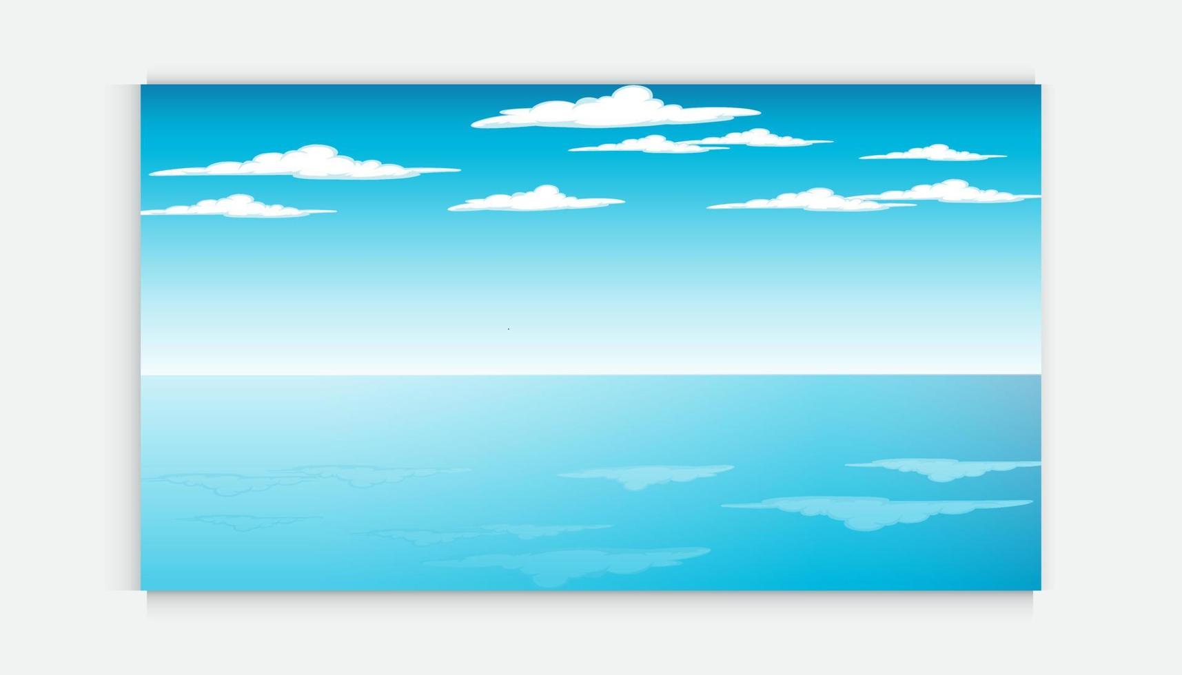 Blue Sky and sea landscape  Vector illustration. The front view in the morning sky is bright blue with clear white clouds. And the ocean deep indigo in daylight.